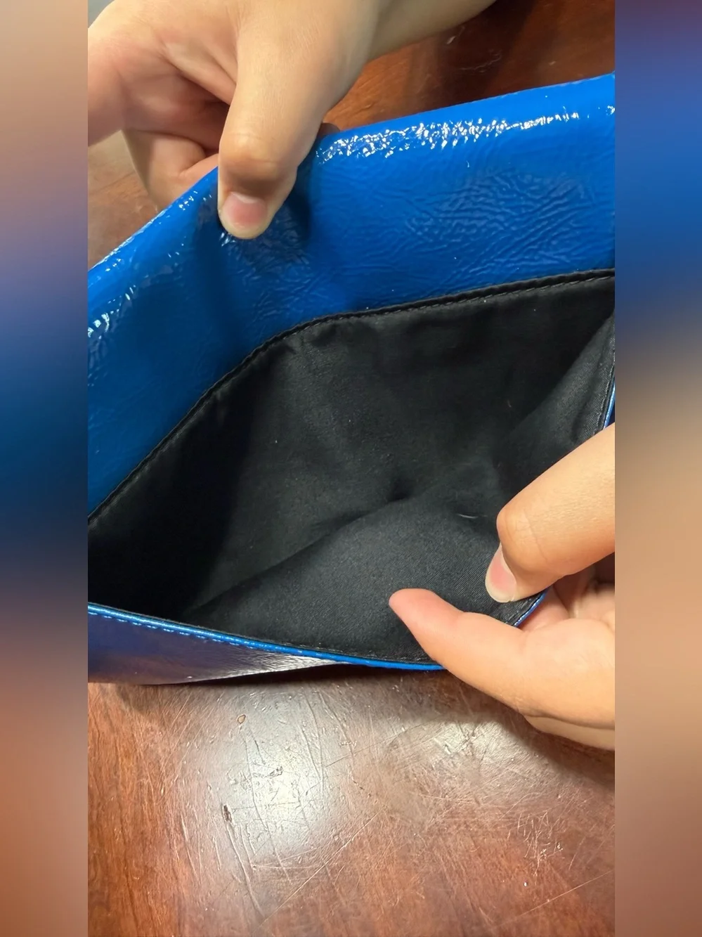 Nine West Patent Blue Crossbody Clutch with Chain Strap